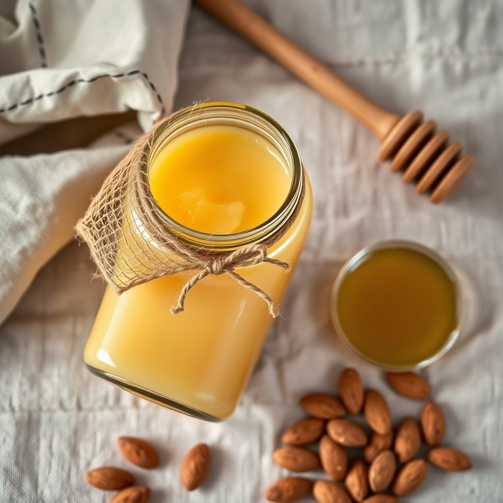 A heavy glass jar of golden grainy bilona ghee with a sealed metal lid packed carefully for gifting.