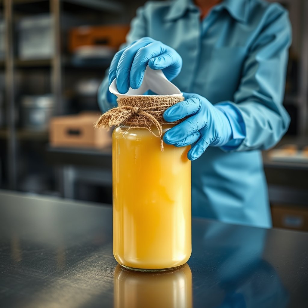 Sealed glass jar of A2 Gir cow ghee featuring custom corporate brand label packaging