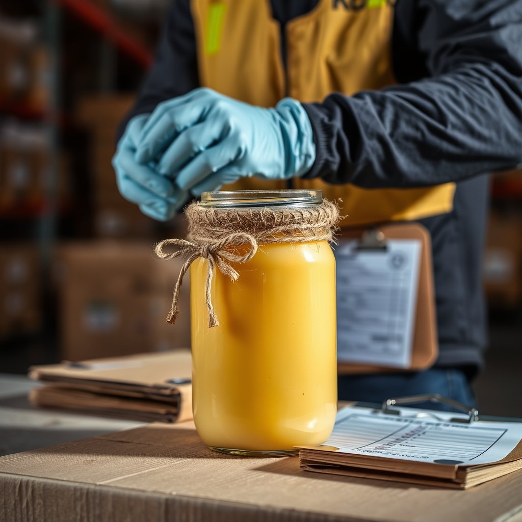 Curated corporate food hamper box featuring a glass jar of golden A2 bilona ghee resting in protective corrugated packaging