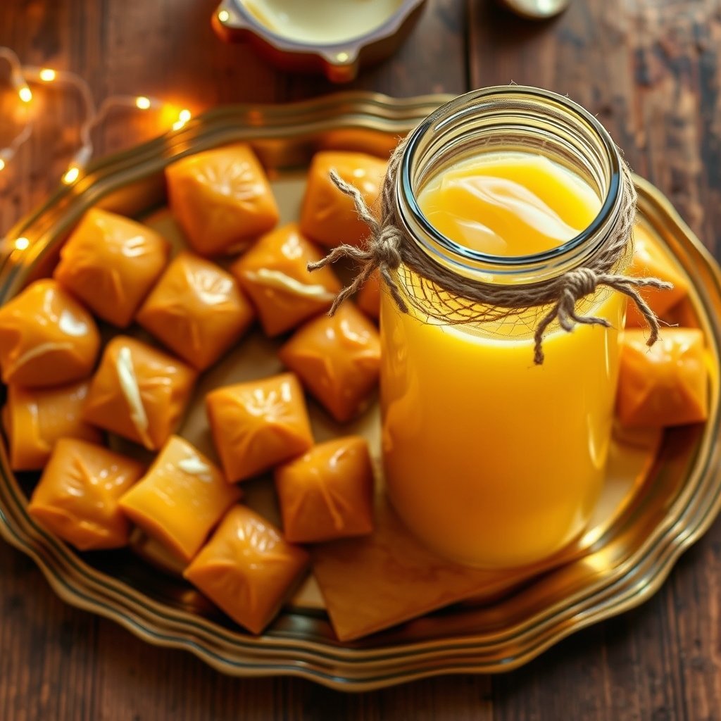 A close-up photo of warm golden laddoos served on a brass plate beside a small earthen diya during Diwali celebrations.