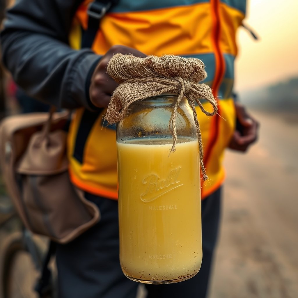 A carefully packed glass jar of A2 Gir cow ghee sitting inside a protective corrugated shipping box on a delivery table