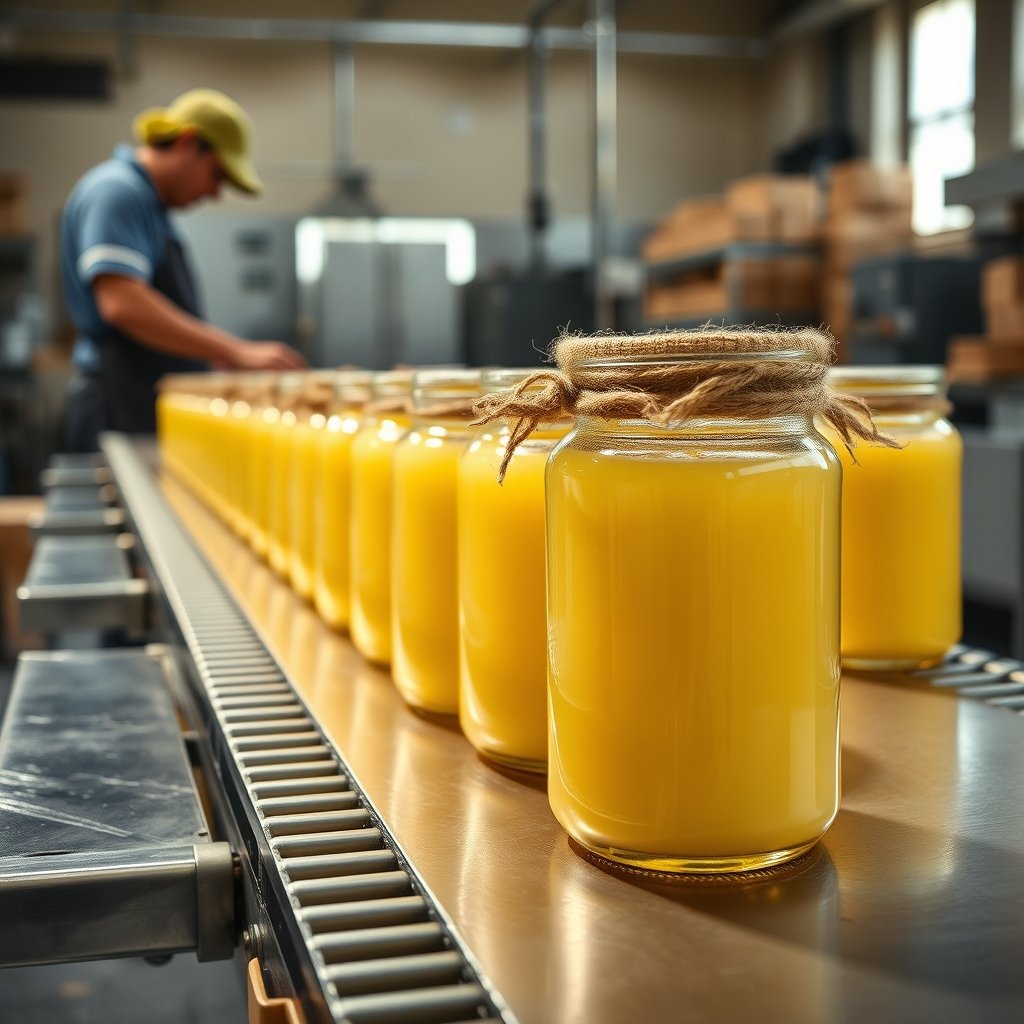 Worker sealing fresh jars of golden A2 Gir cow bilona ghee for white label delivery