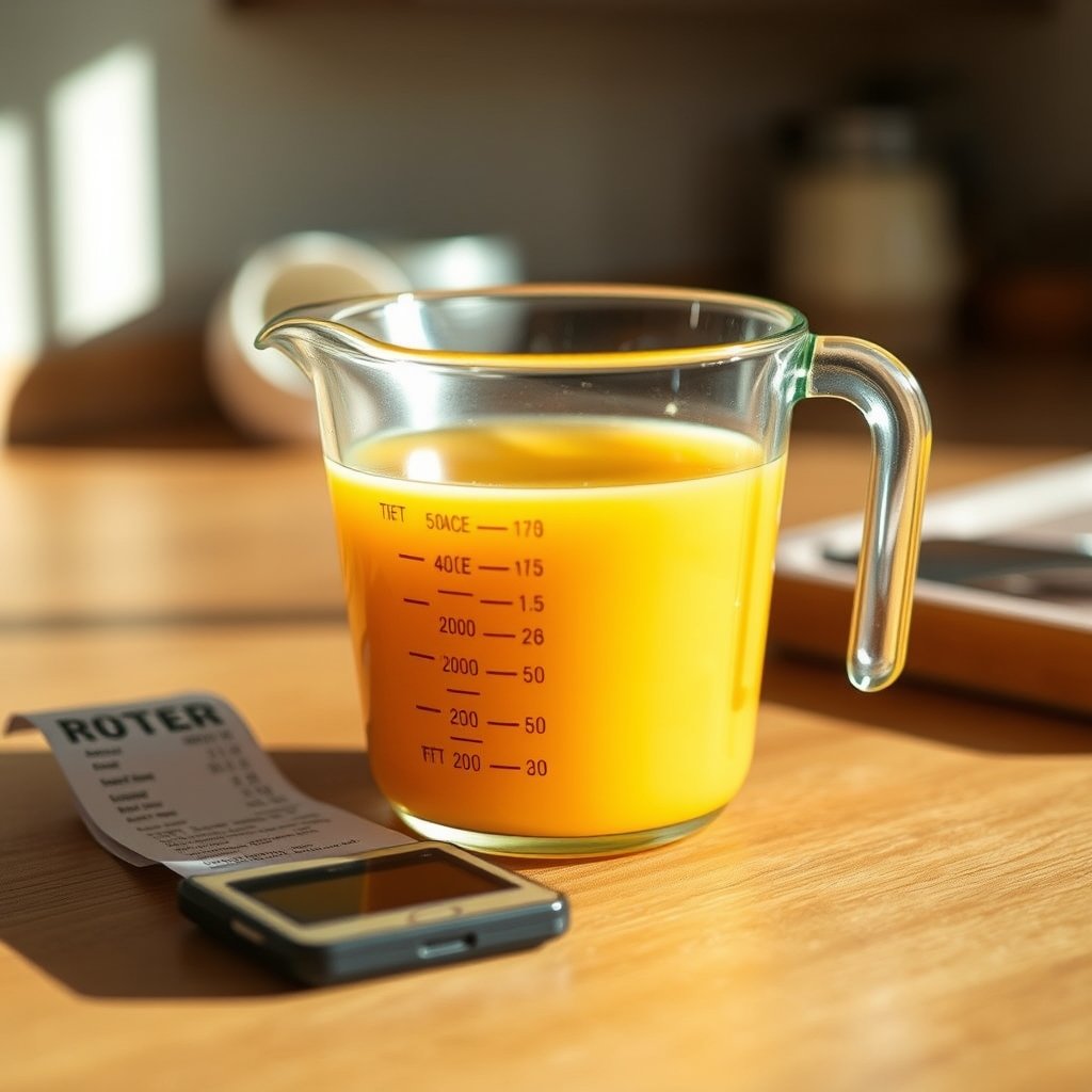 A glass jar of grainy golden ghee sitting next to a block of pale yellow butter on a wooden kitchen counter.