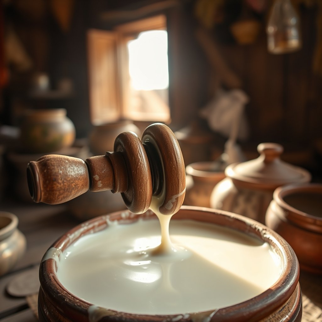 A glass jar of freshly churned, grainy golden A2 Gir cow ghee sitting on a rustic wooden table.