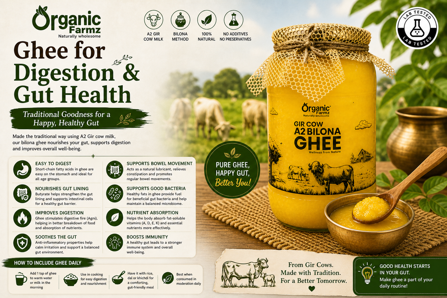 Ghee for Digestion & Gut Health: A Natural Ayurvedic Booster